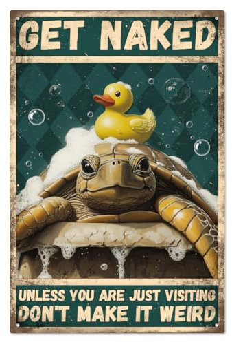 WADORN Funny Bathroom Quote Metal Tin Sign, 7.9x11.8 Inch Sea Turtle Vintage Metal Signs Bathroom Wall Decor Retro Wall Art Poster Plaque Decor for Home Farmhouse Toilet Restroom Washroom Gifts