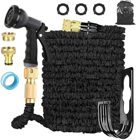 FASCINATDECO Tubo Estensibile da Giardino 60 Metri, Tubo Acqua Giardino per Irrigazione con Raccordi in Ottone da 1/2 e 3/4, Lattice a 3 Strati Resistente, Senza Pieghe, 8 Modalità di Spruzzo