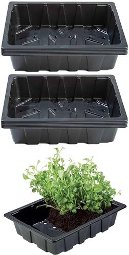 Muddy Hands Pack of 10 - Half Size Plastic Seed Growing Tray Garden Greenhouse Seedling Germination Trays (Come With Drainage Holes)