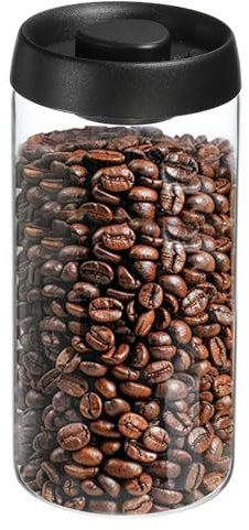 sourcing map Coffee Vacuum Container, 1800ml/60oz Glass Coffee Bean Storage Container with Lids for Spices Biscuits Loose Leaf Tea, Black