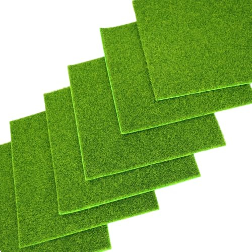 6PCS Mini Artificial Grass Mats 15x15cm for Crafts, Dollhouse, Micro Landscape, Model Scene Decoration,Fake Grass Sheets for DIY Projects, Toy Farm, School Projects, Green Plastic Grass Carpet