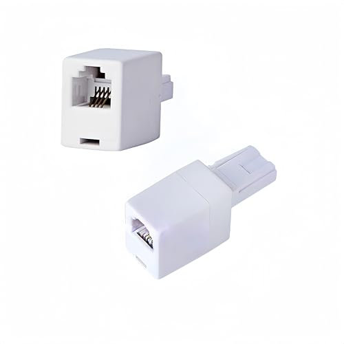 2PCS BT to RJ11 Telephone Line Adapter, British Modular BS6312 431A Male Plug to Metric RJ11 Female Socket, 6P4C, 4-Wire Converter for BT UK Landline Phone Fax Modem