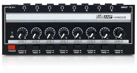 Fuhjythy 8-Channel Monitor Stereo/Mono Switch Headphone Amplifier Ultra-Low Noise Mixer Headphone Amplifier Signal Distributor