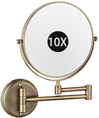Zayeksole 8'' Wandmontierter Schminkspiegel Mit 1-Facher/10-Facher Vergrößerung, 2-Seitiger Kosmetikspiegel Fürs Badezimmer, 360° Schwenkbarer, Ausziehbarer Kosmetikspiegel,Bronze,10X