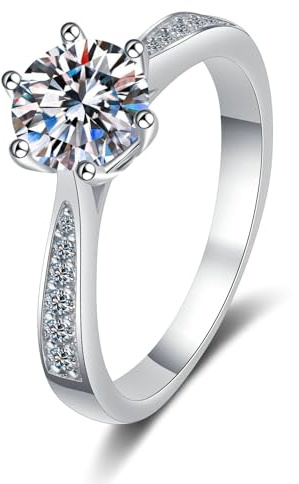Beydodo Diamant Ring Damen Platin 950, Trauringe 6-Steg-Krappenfassung mit Diamant 1ct Frauen Ringe Verlobung und Hochzeit Gr.52 (16.6)