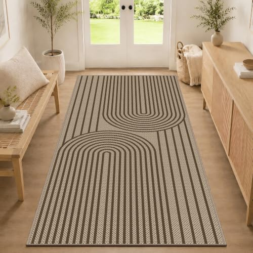 VSIWB Teppich Läufer Flur 80x150cm, Jute Aussehen Küchenteppich, Waschbarer Teppich Flur, rutschfest Küchenläufer, Braun Outdoor Teppich für Küche, Wohnzimmer, Schlafzimmer, Diele, Eingang, Balkon