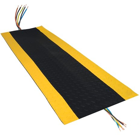 bimiti Rubber Cable Cover Mat 120cm x 40cm Cable protection rubber mat Heavy Duty Cord Cover Mat Non-Slip Cable Protector Mat with Yellow Black Warning Striped