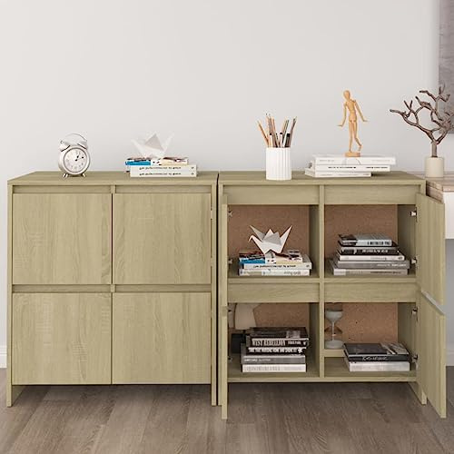 YuuSsea 2er-Set Sideboards Sonoma-Eiche 70x41x75 cm, Holzwerkstoff Anrichte mit 4 Türen, Stauraum für Bücher, Multimedia, Deko, ideal als Buffet und Sideboard
