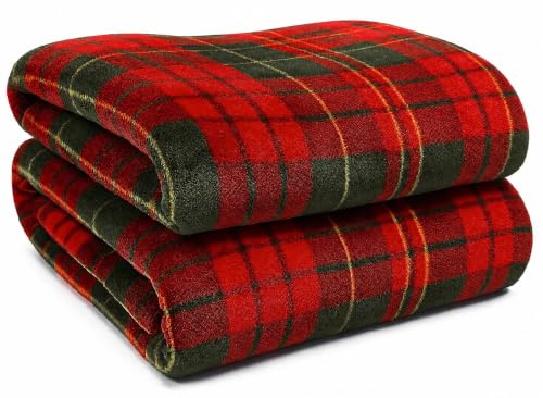 Red Green Check Flannel Fleece Throw Blanket 150x200cm Soft Tartan Sofa Bed | Super Soft Flannel Fleece With A Silky Feel, Warm Lightweight Comfort And A Classic Tartan Design For Double Beds And Sofas