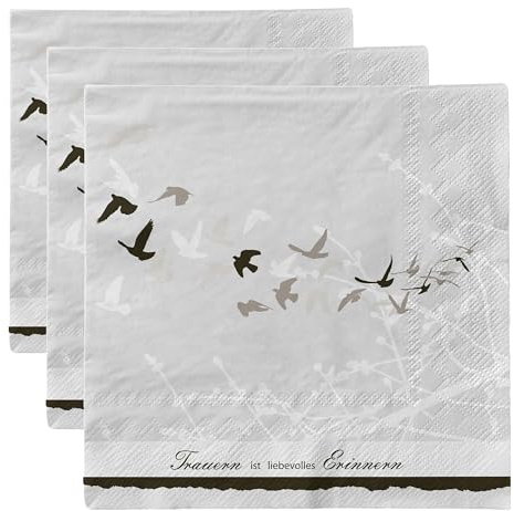 Sovie HOME Serviette TRAUER, 3-lagig, 33 x 33 cm, 20 Stück – stilvolle Tissue-Serviette mit Spruch Trauern ist liebevolles Erinnern, ideal für Trauerfeier & Gedenkanlass** (Packung mit 3)