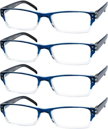 Eyekepper Reading Glasses-4 Pack Blue-Clear Frame for Women Men Reading,Two-Tone Reader Eyeglasses