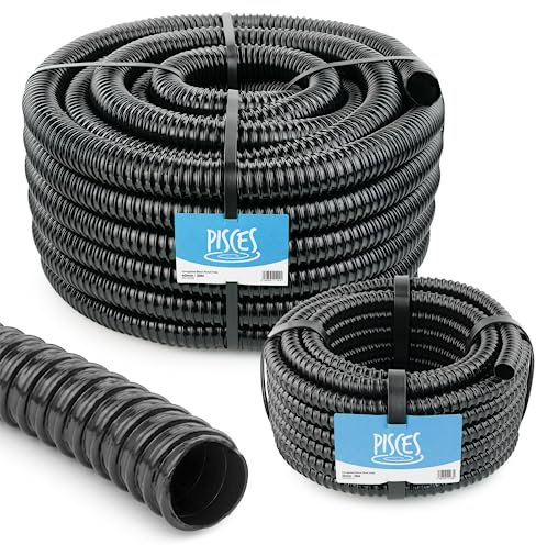 Pisces 20mm (0.75 inch) Black Pond Corrugated Flexible Hose Pipe - 15m Roll