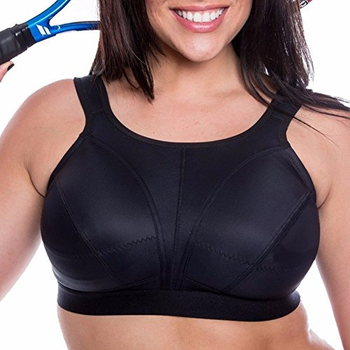 Gemm Ladies High Impact Non Wired Large Sports Bra Small to Plus Size (42DD, Black)