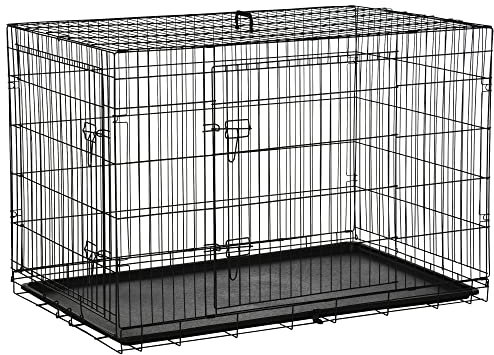 PawHut Transportín de Perro de 2 Puertas Jaula de Alambre para Perros Plegable con Asa Acero 121x74,5x81 cm Negro