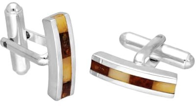 Sterlingsilber & baltischer Bernstein Rechteckig Rückschwenk Manschettenknöpfe