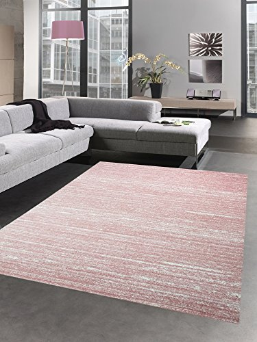 CARPETIA Teppich modern Wohnzimmerteppich Kurzflor Uni rosa meliert Größe 80 x 300 cm