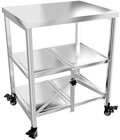 ZHAOHUI-Chariot de Cuisine Servierwagen für die Küche, mobil, faltbar, Edelstahl, Universalrad, mit Bremse, 3 Ebenen, Stauraum, Tragkraft 100 kg, 2 Materialien