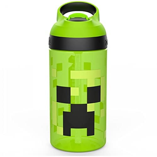 Minecraft Atlantic All Mob Heads Drinks Bottle | Eco Freindly BPA-free Plastic School Water Bottle with Removable straw, spills Proof | Gift for Minecraft fan | Officially Merch 450ML