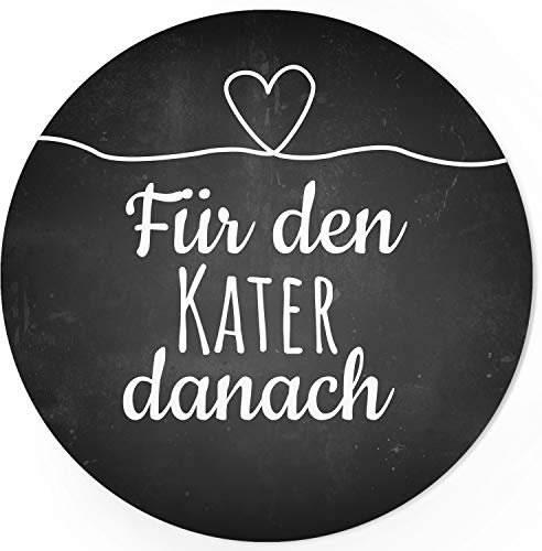 24 runde Design Etiketten - Für den Kater danach - Aufkleber für Gastgeschenke - Motiv: Tafel-Look mit Herz