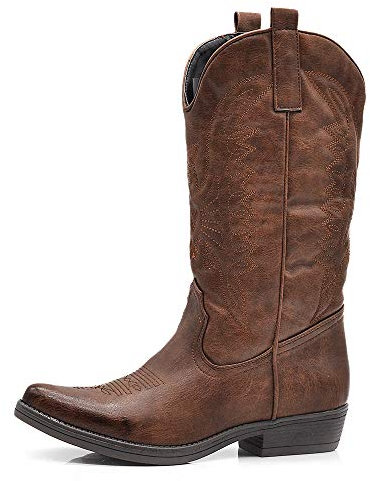 IF Fashion Cowboy Western Scarpe da Donna Stivali Stivaletti Punta Quadrata Camperos Texani Etnici C19004-4 marrone N.40