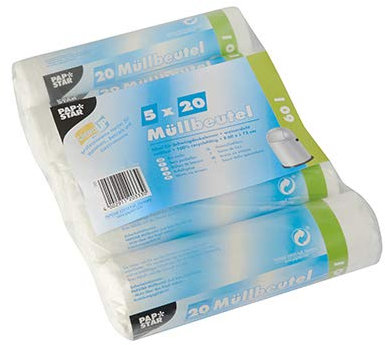 Papstar 100 Sacs Poubelle HDPE 60 L 72 x 60 cm Blanc