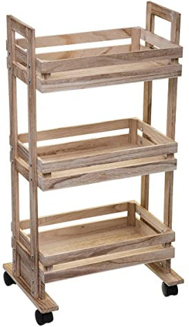 5five - Carrello in Legno a 3 Piani su rotelle