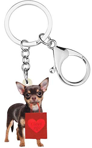 WEVENI Acryl Cute Chihuahua Hund Schlüsselanhänger Anhänger Schmuck Haustier Schlüsselring Geschenke Zubehör für Damen