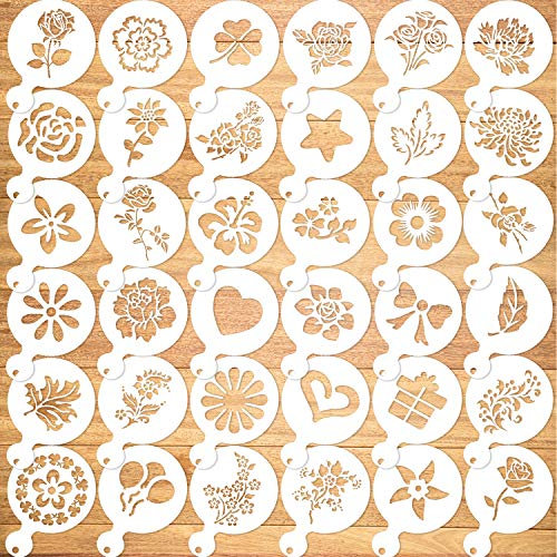 Qpout 36Pack Plätzchen-Schablonen-Backvorlagen Kuchen-Schablonen-Zeichnungsvorlagen Journalzubehör Plastikmalerei-Formwerkzeuge Blumenblatt-Kuchen-Schablone für DIY-Bastelhochzeits-Geburtstagsfeier
