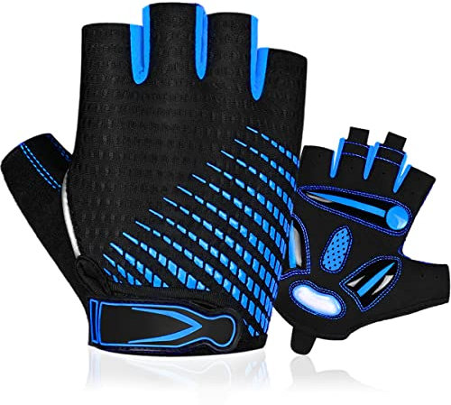 BTNEEU Fingerlose Fahrradhandschuhe mit GEL Halbfinger Radsport Handschuhe für Damen und Herren, Atmungsaktiv Rutschfestes Rennrad Handschuhe Männer für Mountainbike, Training, Fitness, Sport(Blau, S)
