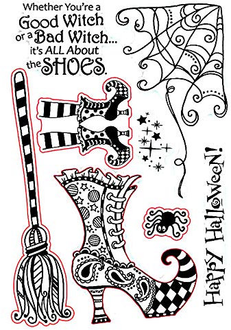 Metall Stanzschablonen Set mit Halloween Hexenschuhen für Kartenherstellung, Scrapbooking Papierkarten Basteln Metall Stanzvorlage Prägung Handarbeit transparente Gummistempel
