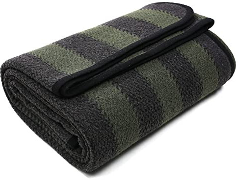 PuTian Decke aus Merinowolle, 221 x 160 cm dick, warm, weich, großer Bettüberwurf, ideal für Camping, Outdoor, Reisen, Auto, Couch, jedes Wetter, grüne Streifen