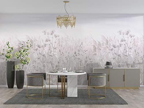 SILK ROAD EU Papier Peint Panoramique Soie, 356 × 250cm, Roseaux Blanc Rosé, Largeur max 15m, pour Salon Chambre restaurant Chambre d’enfants Décoration Murale