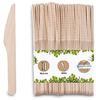 BIOZOYG Legno monouso 500 pezzi 16.5cm - Coltello di legno posate monouso bio set da tavola