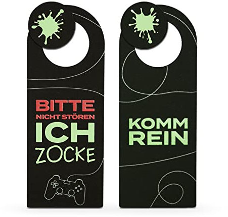 signodoo® Türhänger Bitte Nicht stören Ich zocke/Komm rein | Im Dunkeln Leuchtend, BxH 8,0 x 21,0 cm | Gaming Türanhänger | Zocker Türschild | Frei/Besetzt für Gamer