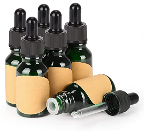 stonylab 6er-Pack Glas Tropfflasche, Leere Glasflasche mit Kegelförmigem Glastropfer, Innenstöpsel und Etikett für Ätherische Öle, Aromatherapie-Düfte (15 ml, Grün)