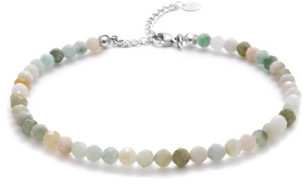 BERGERLIN Jade Fußkette hell grün - facettiertes, grünes Myanmar Jade Fußkettchen - Silber - XS-S