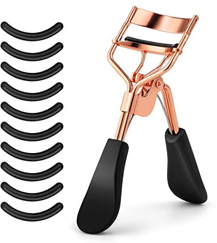 Sibba Professioneller Wimpernzange Wimpernzange mit 10 extra Silikon-Ersatzpads für Frauen Mädchen kein Kneifen oder Ziehen Passend für alle Augenformen (Gold)
