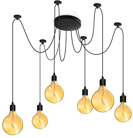 Lumiled Pendelleuchte Hängeleuchte kreativ Kronleuchter Spinne Industrieleuchte Deckenleuchte Vintage industriell E27 Fassung schwarz aus Metall höhenverstellbar Esstisch Lampen (6 flammig)