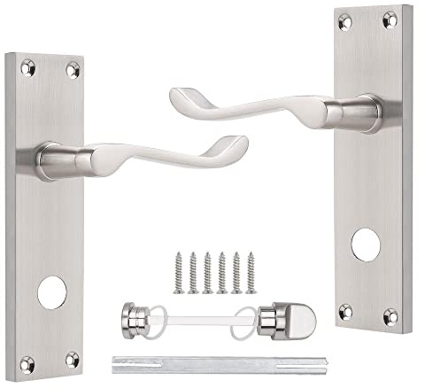Probrico 6 Pack Silver Bathroom Door Handles with Lock Inside, Internal Victorian Scroll Door Lock Handle Set, Backplate Size 154mm×40mm