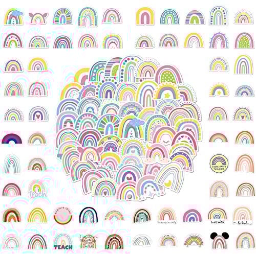 BEIIEB 100 Stück Regenbogen-Aufkleber, niedliche wasserdichte DIY-Cartoon-Graffiti-Aufkleber, geeignet für Gepäck, Mobiltelefone, Kinderhelme, Computer, Notebooks und können erneut geklebt Werden.