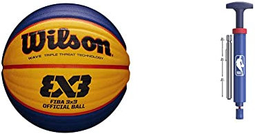Wilson 3 x 3 Spiel Basketball & Ballpumpen-Set NBA DRV Pump KIT, Inkl. Druckmesser und 3 Nadeln, Kunststoff, Blau