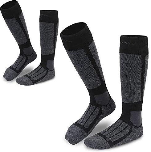 gipfelsport Skisocken für Kinder, Herren und Damen - Dicke Socken aus Merinowolle, warme Merino Snowboardsocken, 2x Paar Skistrümpfe, Anthrazit, Größe 39-41