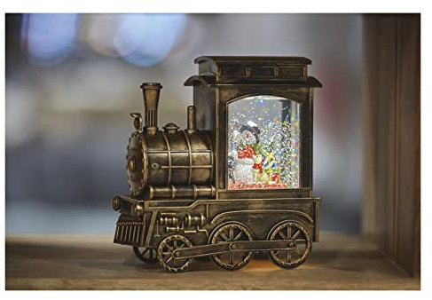 EMOS Dekorative Lokomotive mit Schneemann, Weihnachtsdekoration Schneekugel, warmweiß, für den Innenbereich IP20, batteriebetrieben (3x AA), 6/18h Timer, 17x16 cm, DCLW05, Metall