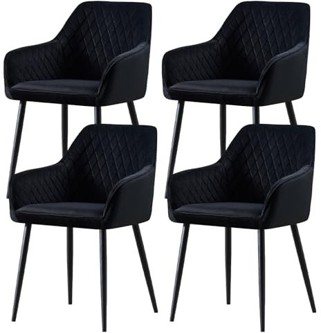 AINPECCA Set of 4 Velvet Dining Chairs Upholstered Seat with Metal legs Office Chairs(Black,4)