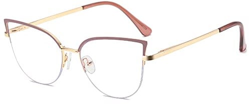 kachawoo Anti-blaues Licht   Gläser   Für Frauen Männer Halb randlose Cat Eye Brillen Metallrahmen Prescription Brillen (gold brown frame)