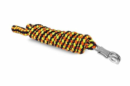 Start Führstrick Pferd 2 m – Stabiler Anbindestrick mit Panikhaken oder Karabiner, weiches Polyestergeflecht, farbig & stylisch (Schwarz/Neonorange/Neongelb, Panikhaken)