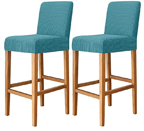 YOPOIY Jacquard Bar Stuhlhussen Strecken Stuhlbezug Abnehmbar waschbar Stuhl Schonbezug Staubdichte Hockerkissen-Schonbezug für Esszimmer-Café-Küche -Blau-2 Stücke