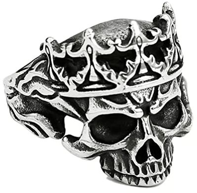 PAURO Herren Edelstahl Personalisiert Punk Gotisch Biker Krone Schädel Ring Silber Größe 62 (19.7)