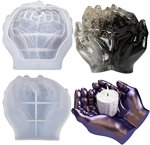JS MOLD Moule en silicone époxy 3D - Double mains - Résine époxy - Moules en résine de coulée - Moule en silicone pour bougeoir