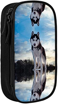 Husky Dogs Federmäppchen, bedruckt, hohe Kapazität, langlebige Federtasche, Organizer-Etui, für Männer und Frauen, Schwarz , Einheitsgröße, Taschen-Organizer